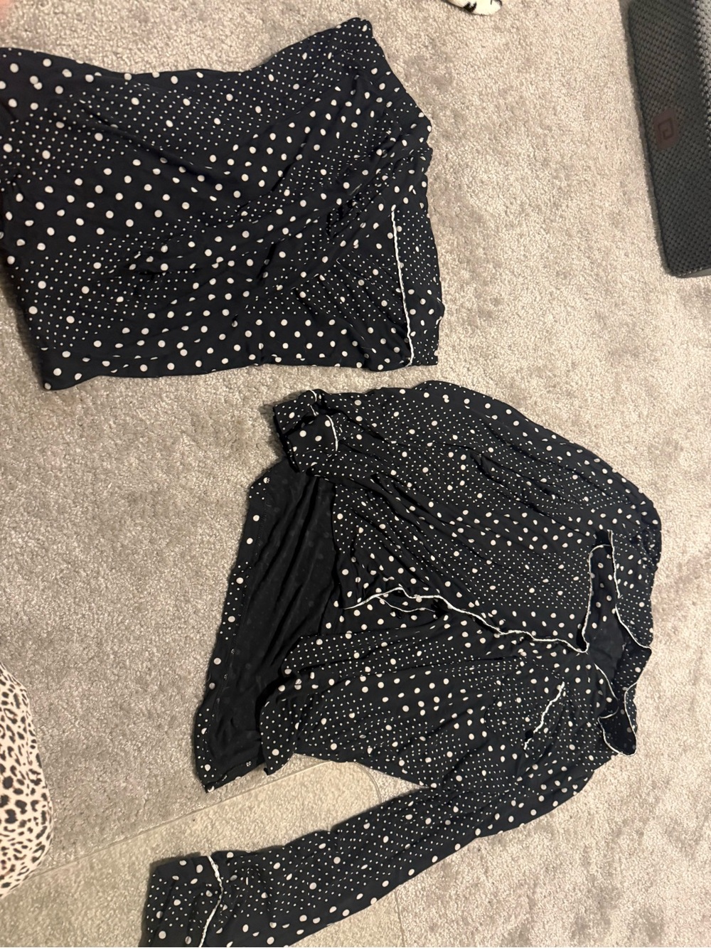 Women’s Black Polka Dot pants and Button-Up pj Top Set